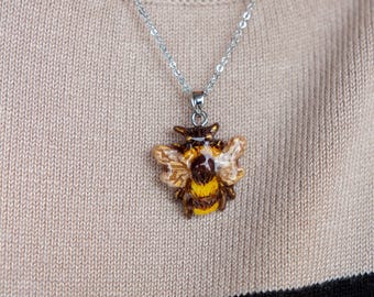Bee Pendant Necklace, Handmade Bumble Bee Jewelry, Cute Bee Gift for Nature Lover, Pollinator Necklace, Gift for Beekeeper