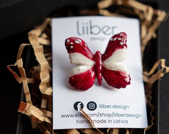 Latvian Flag Butterfly Brooch, Handmade Latvia Souvenir, Polymer Clay Pin, Patriotic Butterfly Jewelry, Latvian Gift, Riga Keepsake