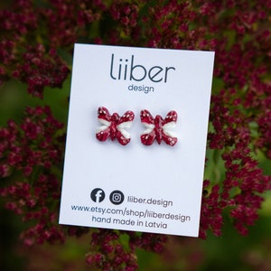 Latvian flag butterfly earrings/ Cute Riga souvenir/ Patriotic gift from Latvia/ Hand painted aesthetic jewelry/Dark red, white stud earring