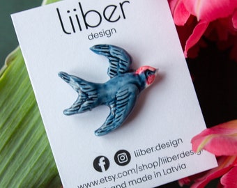 Swallow brooch/ Flying bird aesthetic minimalist pin/ Cute sparrow pin/ Gift for her/ Outfit decor/ Polymer clay jewelry/ Homemade accessory