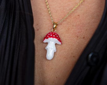 Fly Agaric Necklace, Red Mushroom Pendant, Amanita Muscaria Necklace, Cottagecore Jewelry, Forest Lover Gift