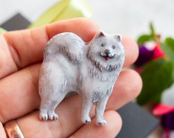 Handmade Samoyed Dog Brooch, Polymer Clay Dog Pin, Samoyed Gift, Dog Lover Brooch, Pet Memorial Jewelry, Cute White Dog Pin