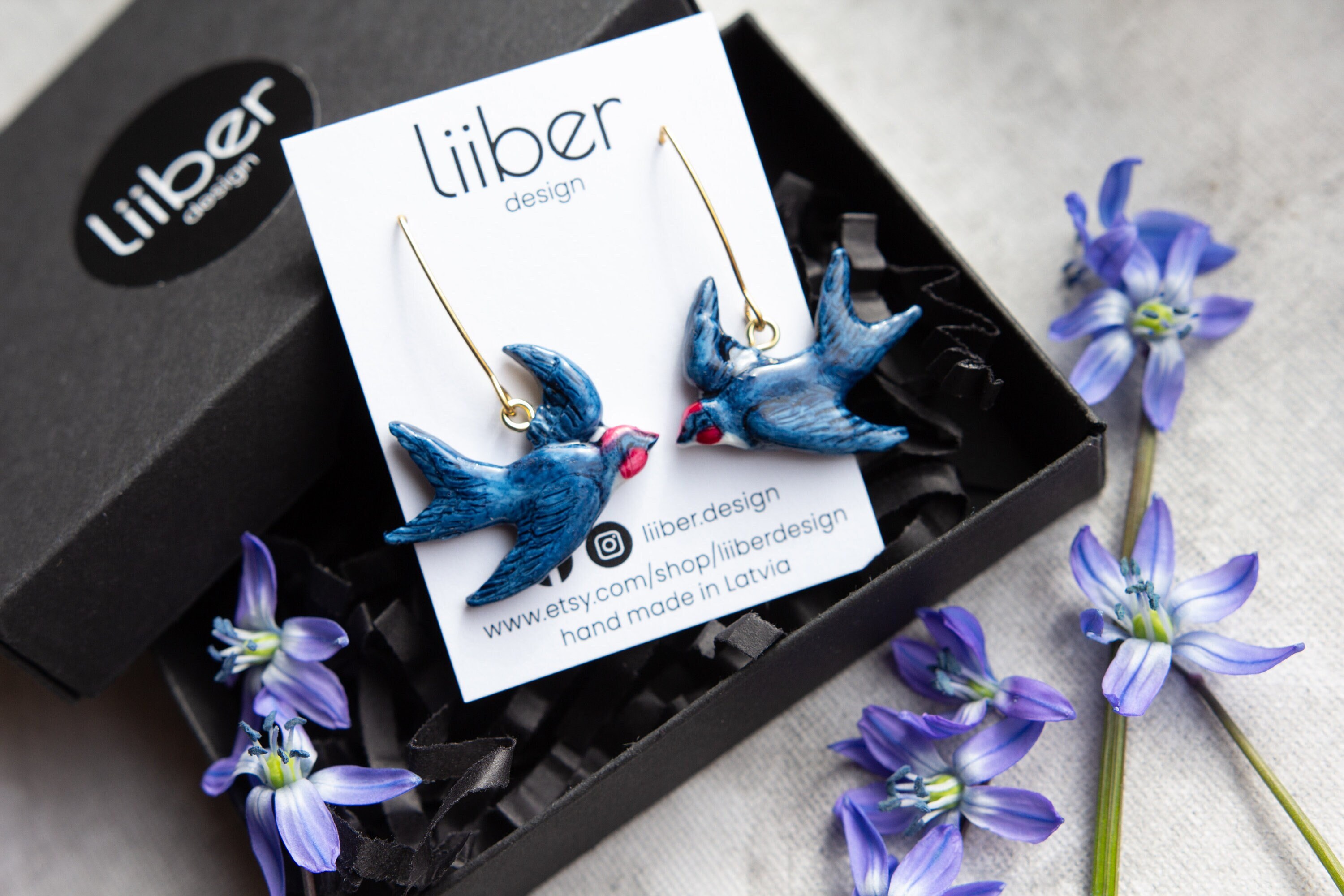 Boucles d'oreilles originales hirondelle swallow oiseau bird old school étoiles