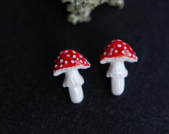 Mini Mushroom Stud Earrings, Red Toadstool Earrings, Cottagecore Jewelry, Woodland Gift, Handmade Nature Earrings