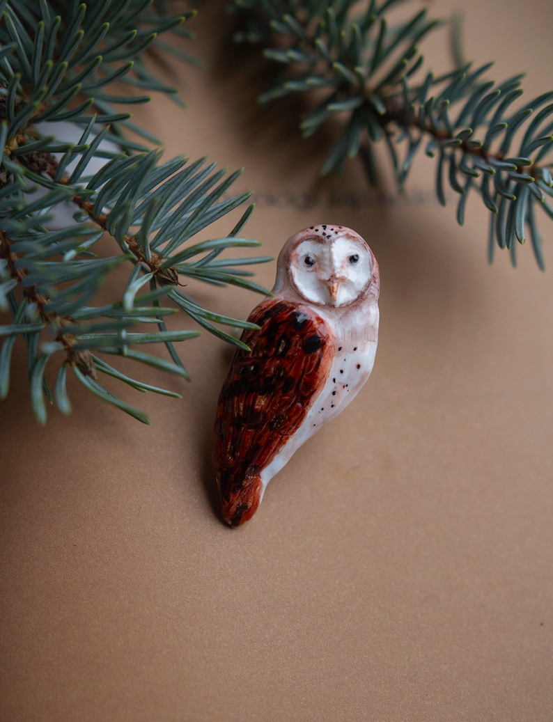 Barn owl brooch/ White bird aesthetic minimalist pin/ Fantasy Jewellery pin/ Polar owl jewelry/ Magnificent outfit decor/ Teachers gift image 9