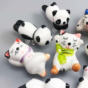 Children&#39;s Cabinet Knobs - Cute Animal Knobs - Door Knobs - Cupboard Knobs - Ceramic Cabinet Knobs - Cat & Panda Knobs