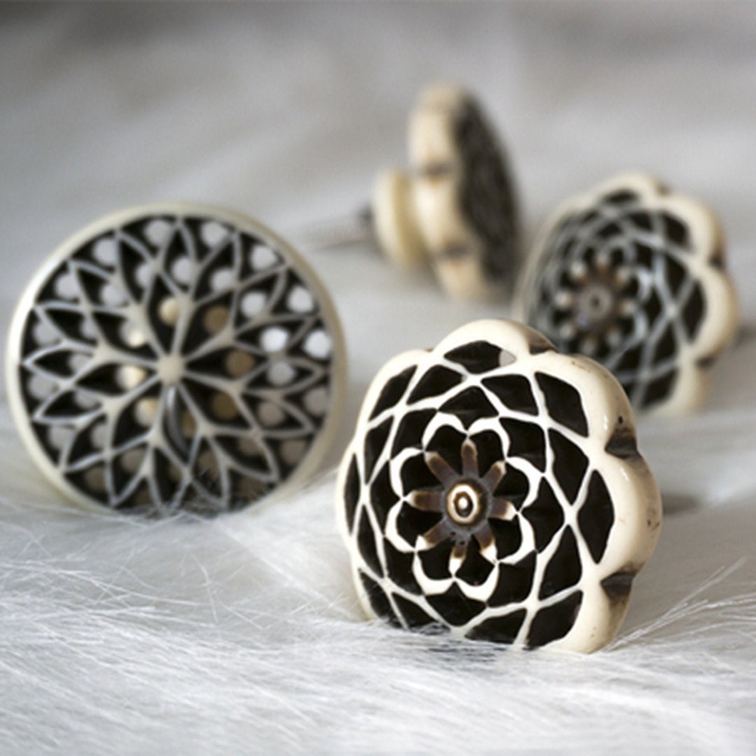 Knobs Natural Bull Bone Knobs Drawer Knob Round & Flower Shape
