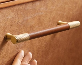 Brass & Leather Pulls - Cabinet Handles - Wardrobe Pulls - Kitchen Cabinet Pulls - Cupboard Pulls - 4 Styles Available