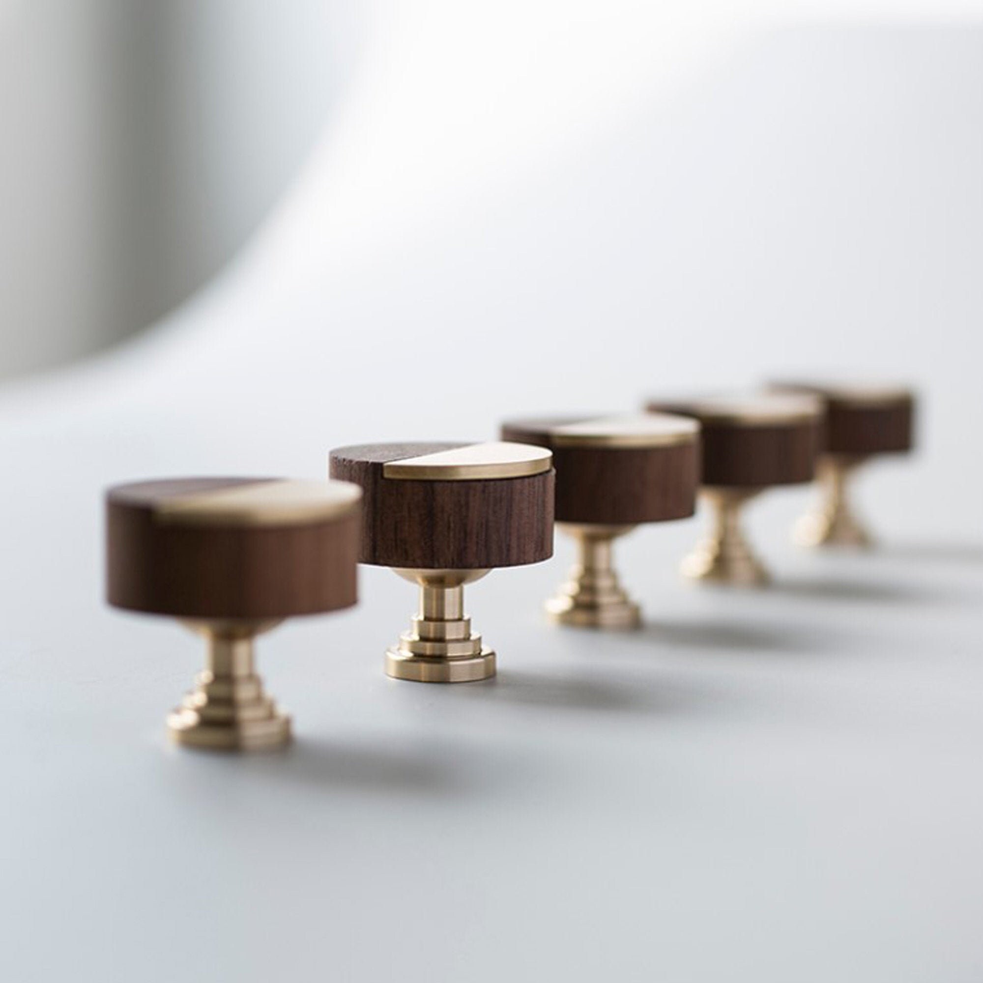 Knobs Walnut Wood and Brass Kitchen Knobs Etsy UK