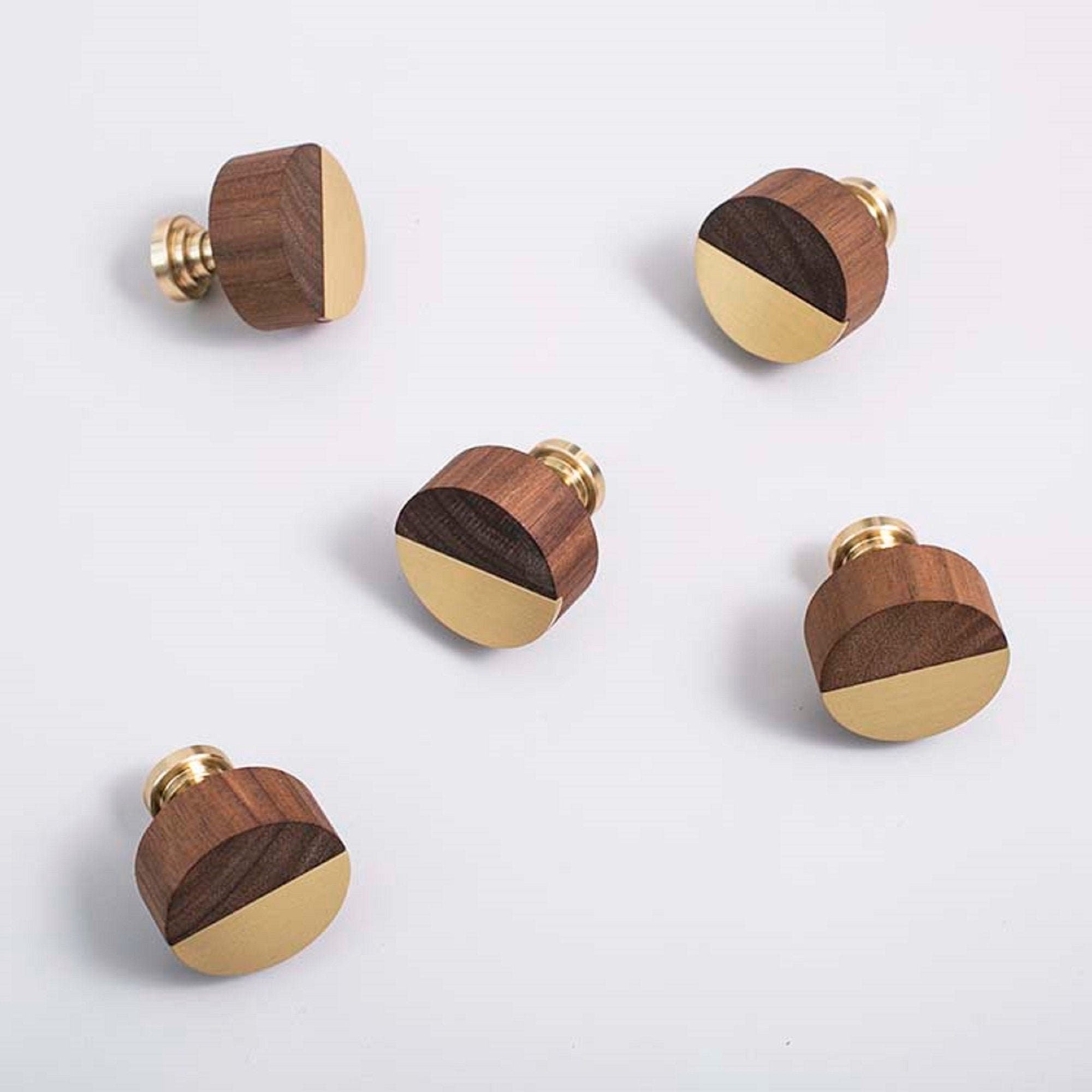 Knobs Walnut Wood and Brass Kitchen Knobs Etsy UK