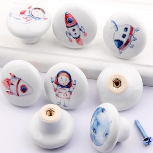 Astronaut Ceramic Knobs: Space Rocket Furniture Knob