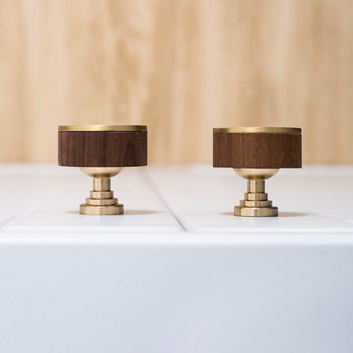 Knobs Walnut Wood and Brass Kitchen Knobs Etsy