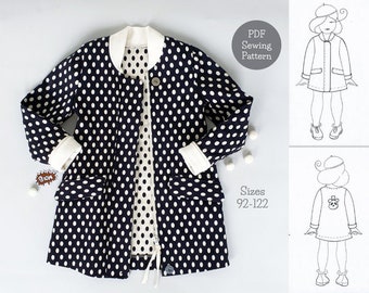 Coat pdf sewing pattern, girls jacket pattern, summer coat , dress pattern, instant download, sizes 92-122, video tutorial
