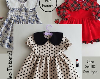 Stylish toddler dress pattern, buttons is back, girls dress ,easy pattern, instant download