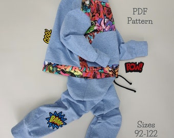 Kids sweatshirt and pants pdf pattern, unisex children clothing, joggers, sewing patterns todler, sizes 92-122, video tutorial