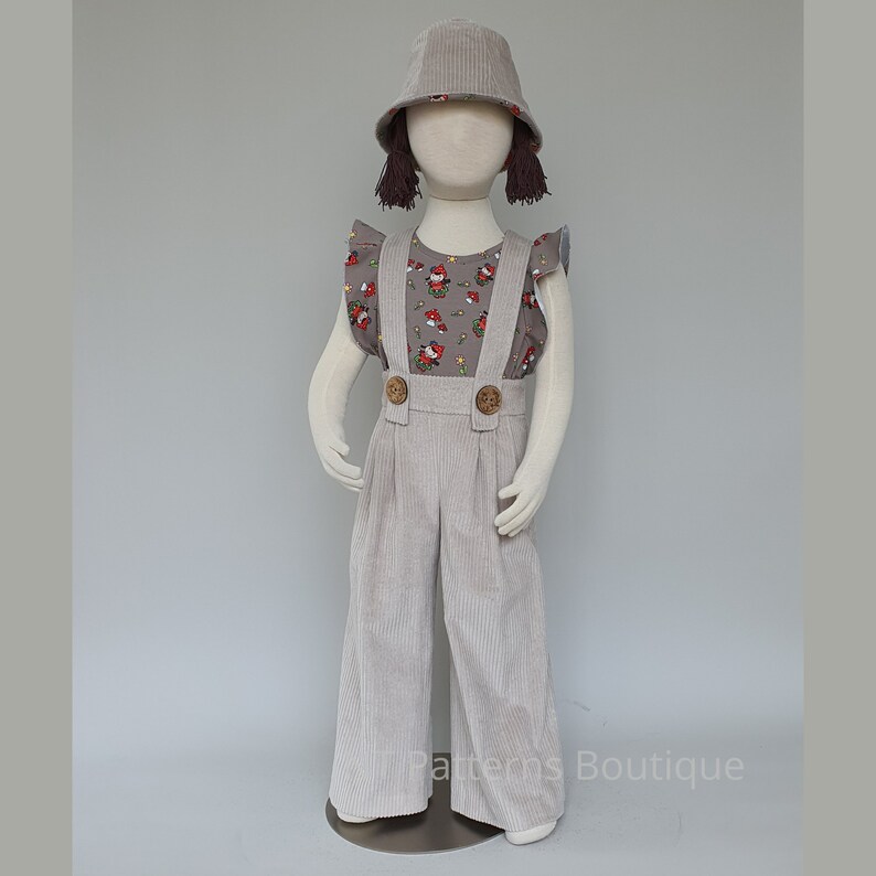 Kids pants pdf pattern, suspenders, vintage style pants, unisex kids clothing pattern, corduroy strappy trousers pattern, video tutorial image 4