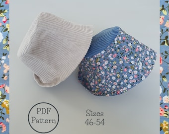 Bucket hat pdf pattern, reversible hat, accessories for kids, sizes 46 - 54, video tutorial