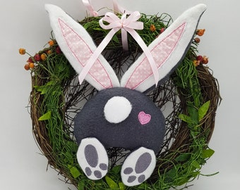 ITH rabbit, rabbit butt, spring wreath, Easter wreath, embroidery file, embroidery file 13 x 18 cm frame