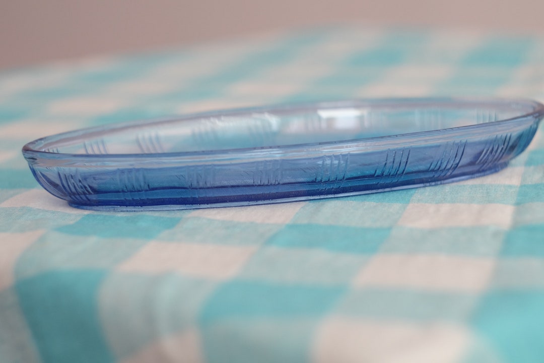 Vintage Blue Glass Serving Plate Made in Neman Glass Kombinat Etsy
