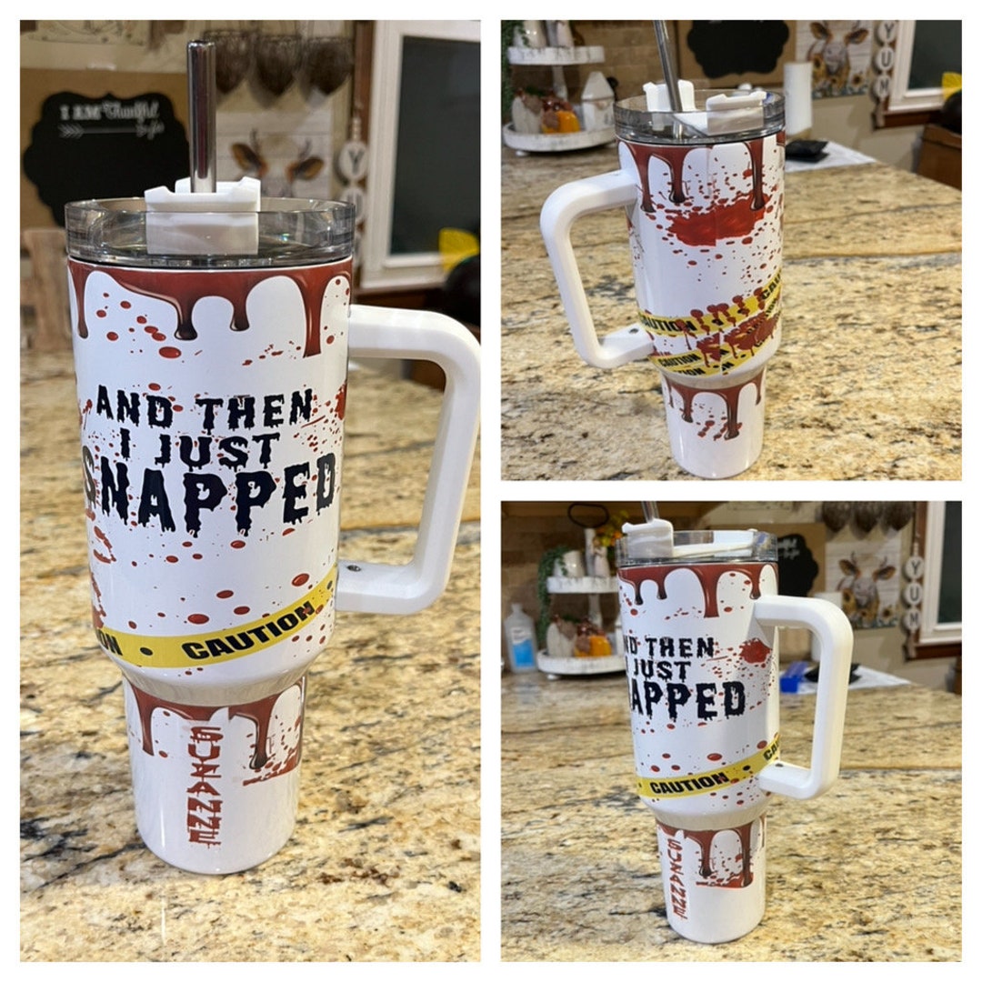 40oz Tumbler With Handle Custom Tumblers Blood Drip Caution Tape and