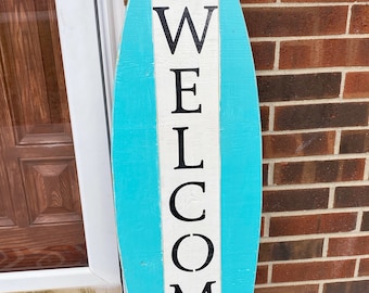 Wooden Surfboard Welcome Sign | Front Porch Welcome Signs | Beach Lake House Porch Decor | Mothers Day Gift Her | New Home Presents
