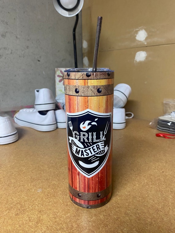 Tumbler for Men Grill Master Grill-master Tumbler Cup Whiskey Barrel Design Stainless Steel Tumbler BBQ Lover Christmas Gift for Men 