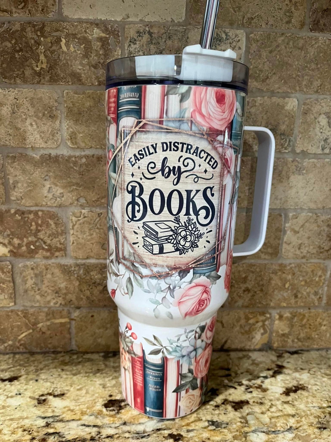 Easily Distracted by Books Tumbler Valentines Day Gift for Her Custom ...