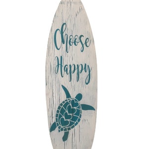 Personalized Surfboard Signs | Choose Happy | Beach House Wall Art Decor | Unique Easter Gift | Sea Turtle Wall Art | Last Name Signs