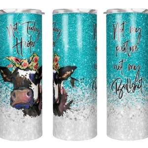 Glitter teal skinny tumbler 20oz perfect for those heifer and cow lovers and collectors