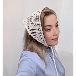 Crochet Bandana, White Lace Bandana, Mesh Cotton Headband, Boho Bandana