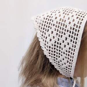 Crochet Bandana, White Lace Bandana, Mesh Cotton Headband, Boho Bandana