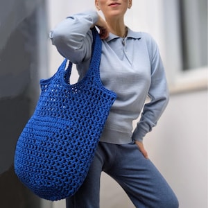 Gehäkelte Shopper Tasche, Große Schultertasche, Blaue Netz Strandtasche, häkeln Hobo Tasche