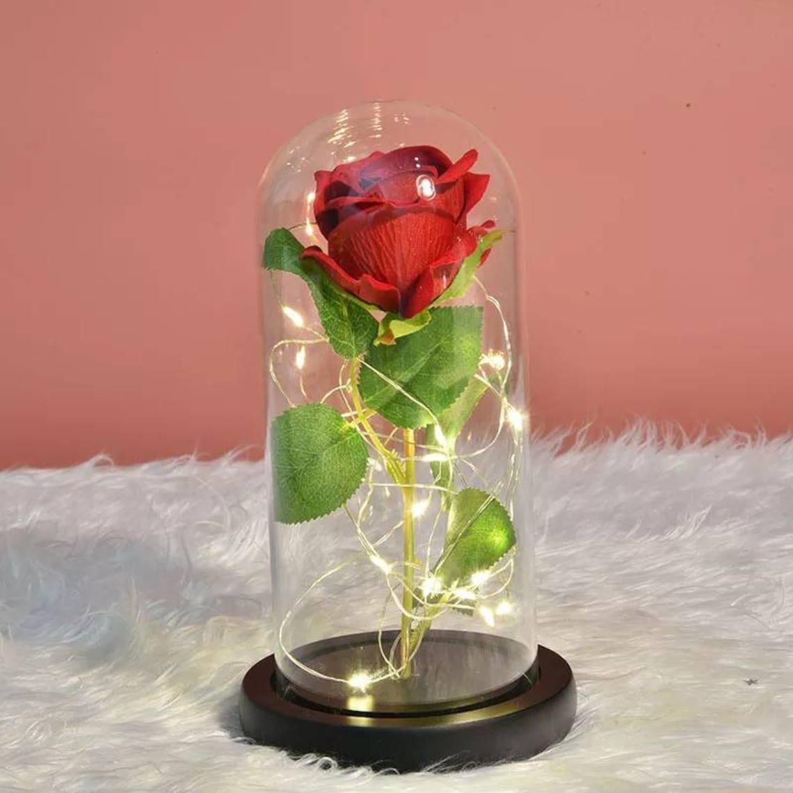 Eternal rose under glass dome and wooden base Etsy