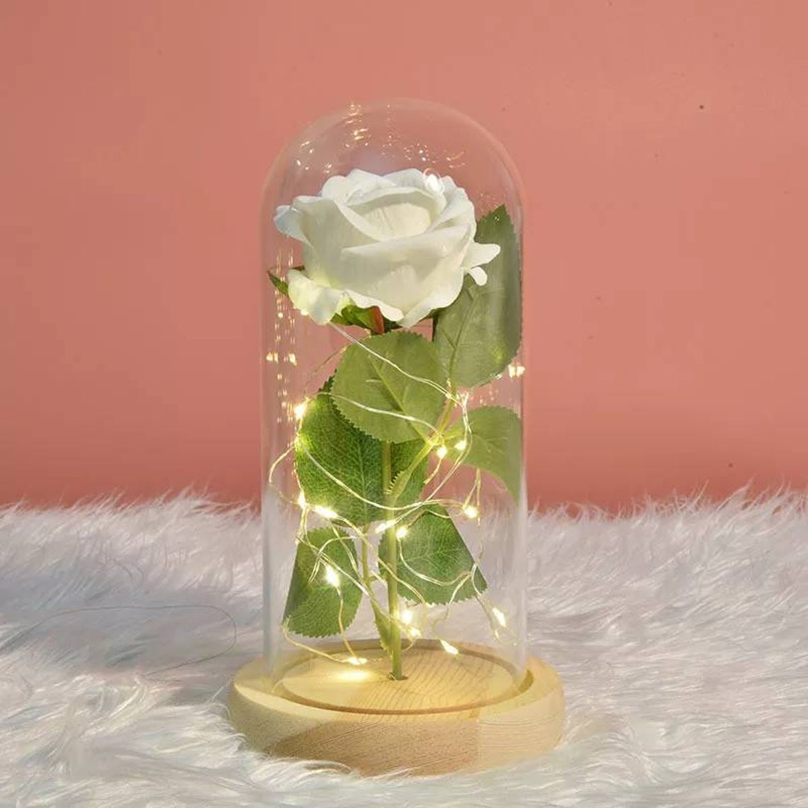 Eternal rose under glass dome and wooden base Etsy