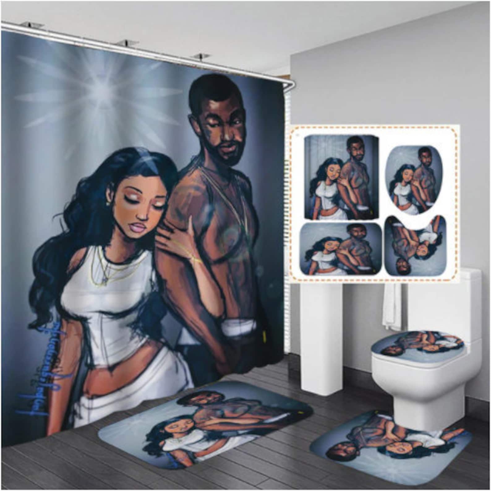 4pc Bathroom Set Strong Black Couple Shower Curtain Bath Etsy