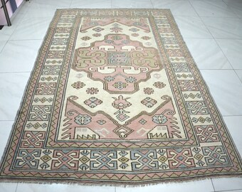 Turkish Oushak Rug, Antique Rug. Handmade Vintage rug, Decorative Rug, Area Rug, 5x8 ft , Multicolor Rug , Oversize Faded Rug