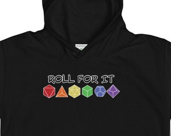Kids Hoodie | Roll For It | D20 | RPG Dice Rainbow