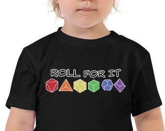 Roll With It Tabletop RPG Shirt for kids | Rainbow Dice |Toddler Short Sleeve Tee