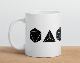 Back and White Mug | Tabletop RPG Dice set design on White glossy mug | 11oz-15oz | Gift for Tabletop Gamers