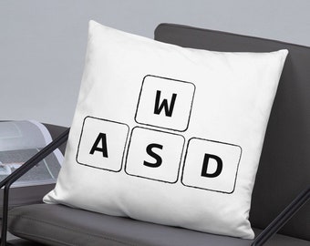 WASD Key Pillow | Fun gifts for Gamers | Black and White Pillow 12"-22"