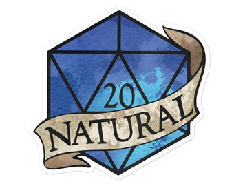 Natural 20 Sticker | Kiss Cut Sticker | Watercolor | Tabletop RPG Polyhedral Dice | Dungeons and Dragons Swag Stickers | Gifts for Nerds