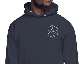 Embroidered D20 Unisex Hoodie | Gifts for gamers | Tabletop RPG Dice Sweater
