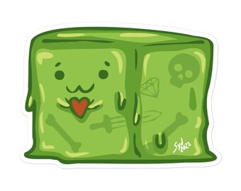Cute Gelatinous Cube Kiss Cut Sticker | Adorable Monsters | Dungeons and Dragons creature art | Gifts for Nerds