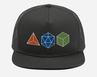 Multicolor Embroidered RPG Dice Hat | D20, D6 and D4 | Mesh Back with Snapback