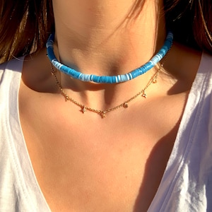 heishi bead necklace, choker necklace, surfer necklace, boho necklace, beaded jewelry, boho jewelry