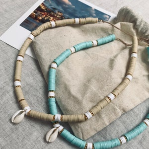 heishi bead necklace, choker necklace, surfer necklace, boho necklace, beaded jewelry, boho jewelry