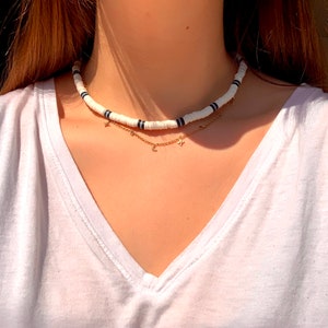 heishi bead necklace, choker necklace, surfer necklace, boho necklace, beaded jewelry, boho jewelry