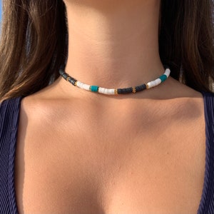 heishi bead necklace, choker necklace, surfer necklace, boho necklace, beaded jewelry, boho jewelry