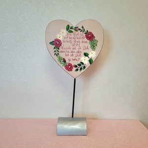 Heart for Mother&#39;s Day, wooden heart on a stand, poem for mom, birthday gift idea, hand-painted, souvenir, love, wooden decoration colorful, silver, flowers