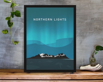 Northern Lights Digital Art Print Night Sky wall print Printable Wall Art Instant download Northern Lights poster wall art home decor